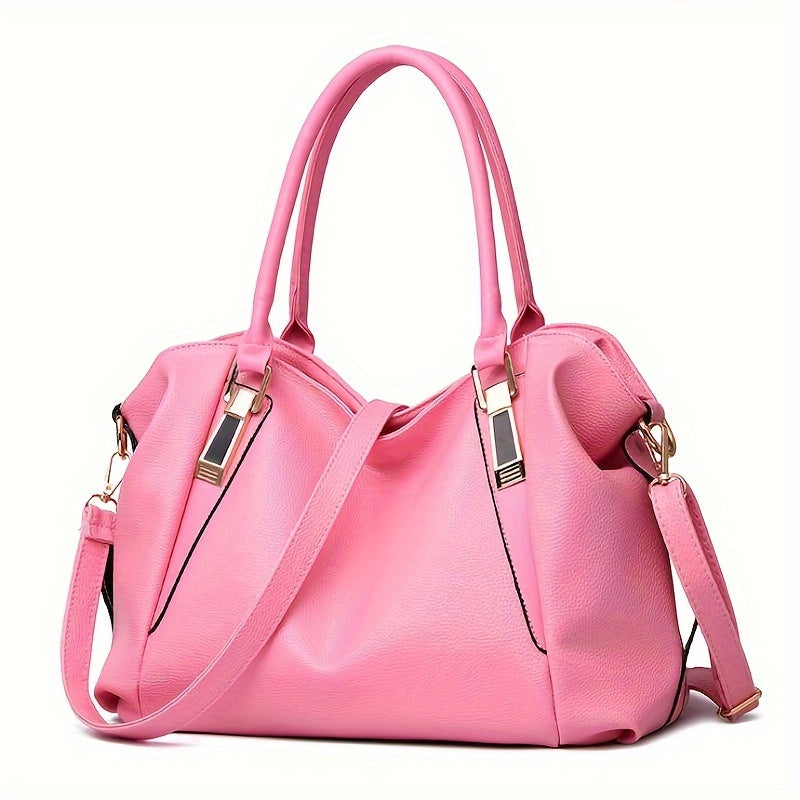Fashion Casual Shoulder Bag, PU Leather Large Capacity Handbag Tote Bag For Men Women