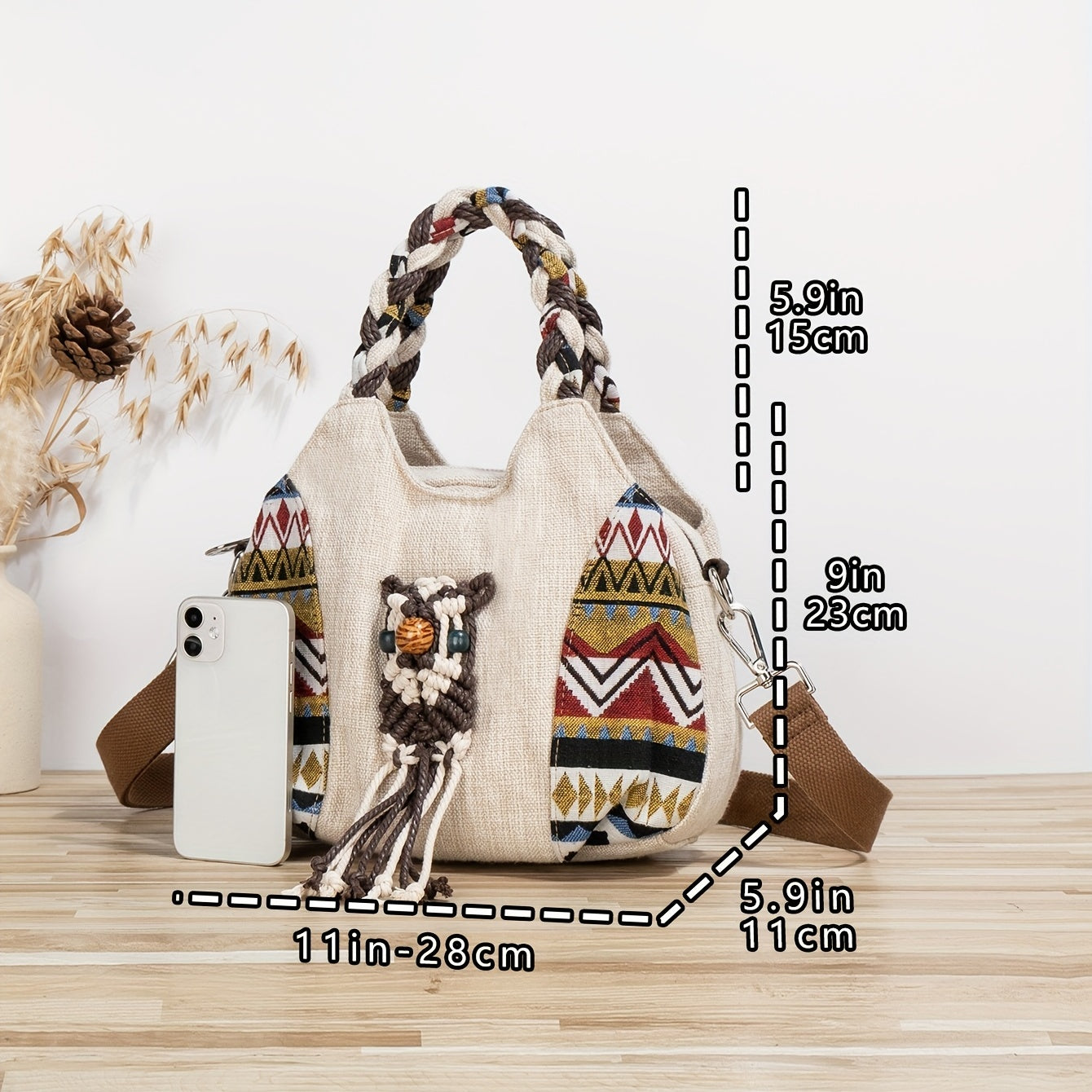 1pc Bohemian Style Woven Owl Pattern Women's Crossbody Bag  Portable Messenger Bag Original Design Versatile Multifunctional Handbag For Beach Travel Vacation